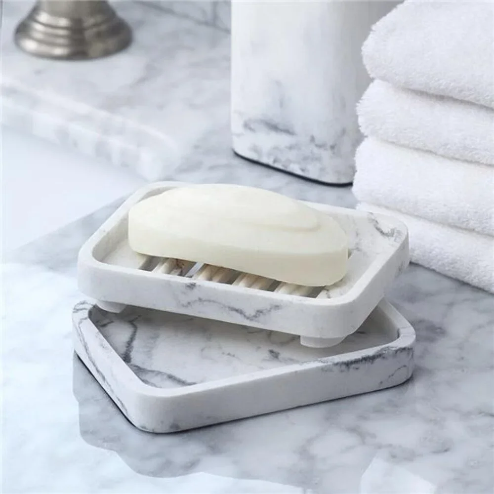 Faux Marble Soap Dish, White